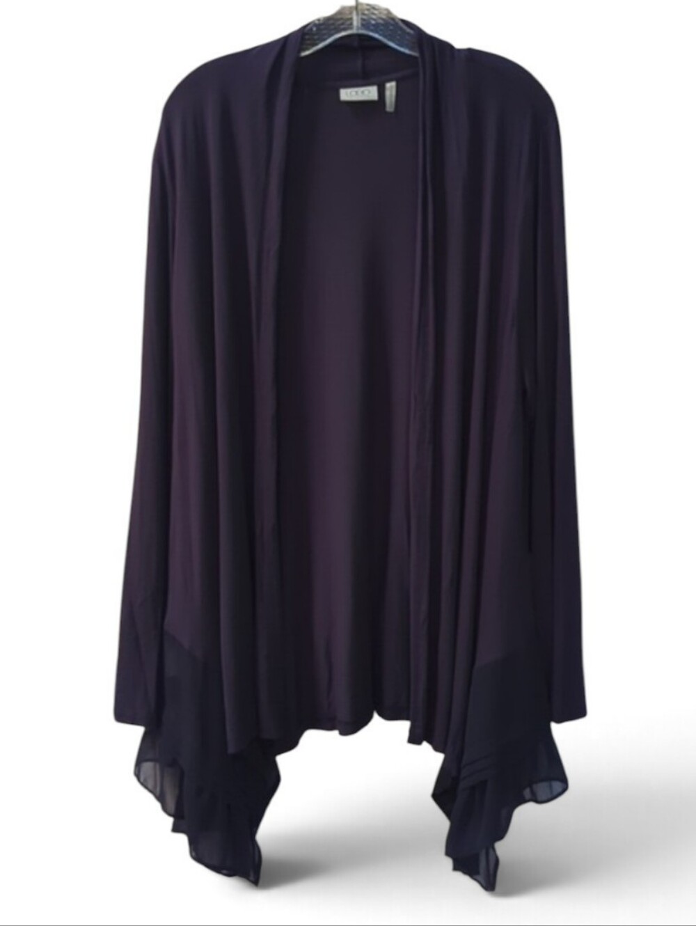 LOGO, by Lori Goldstein, navy blue layering open cardigan. Large